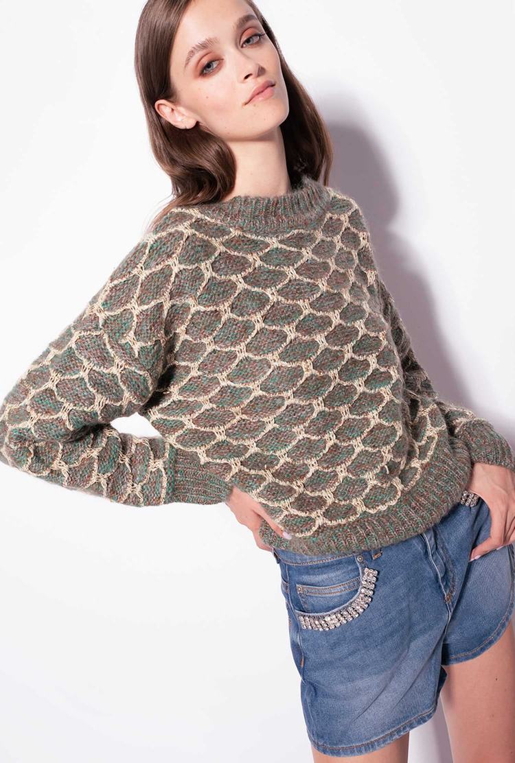 Green/Brown/Grey Women's Pinko Raised Diamond Effect Pullover | Ireland-81304699