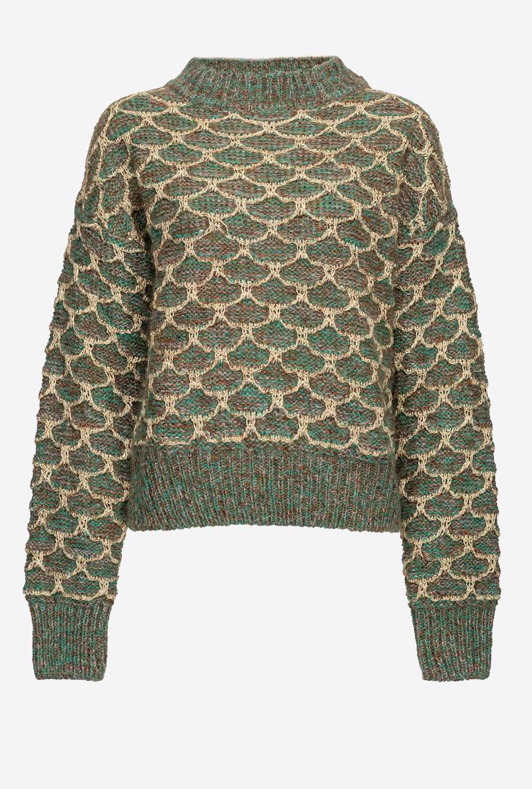 Green/Brown/Grey Women's Pinko Raised Diamond Effect Pullover | Ireland-81304699