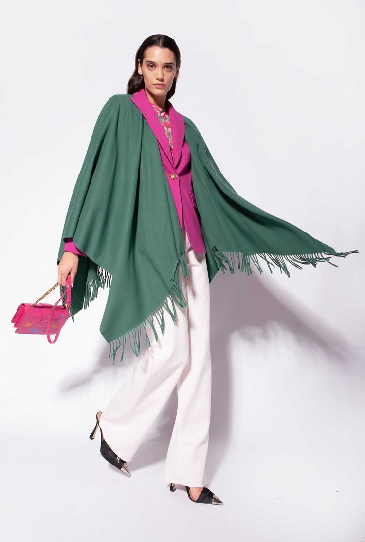 Green Deep Green Women's Pinko Wool Poncho Scarves | Ireland-12098639