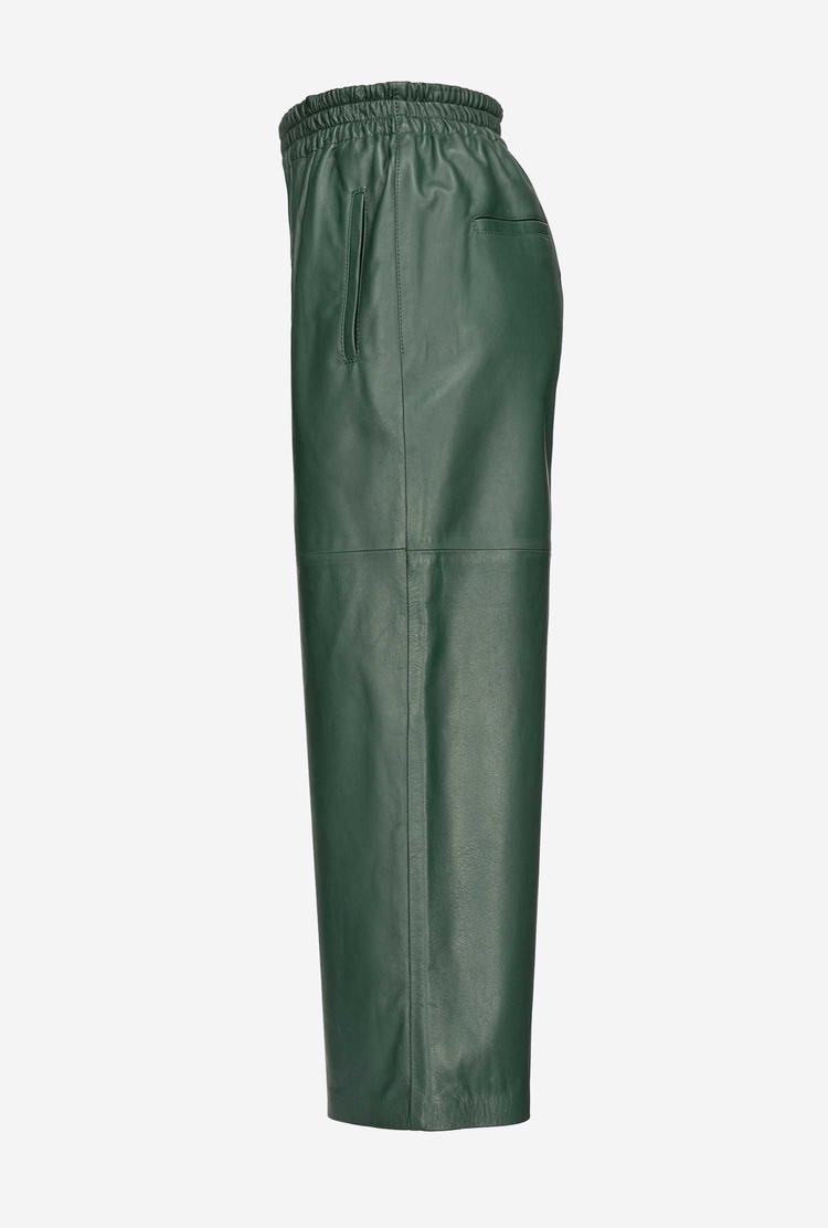 Green Deep Grey Blue Women's Pinko Wide-leg In Ultra-light Leather Pants | Ireland-80746519