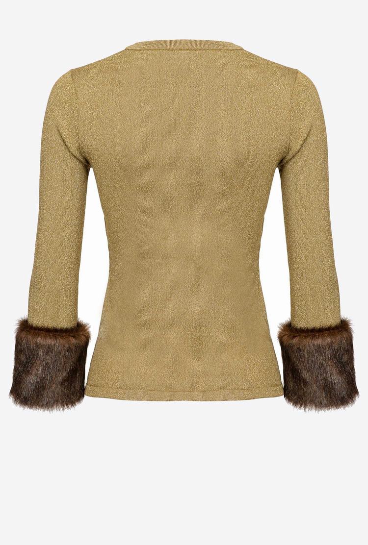 Green/Gold Women's Pinko Faux Fur Cuffs Sweaters | Ireland-18692039