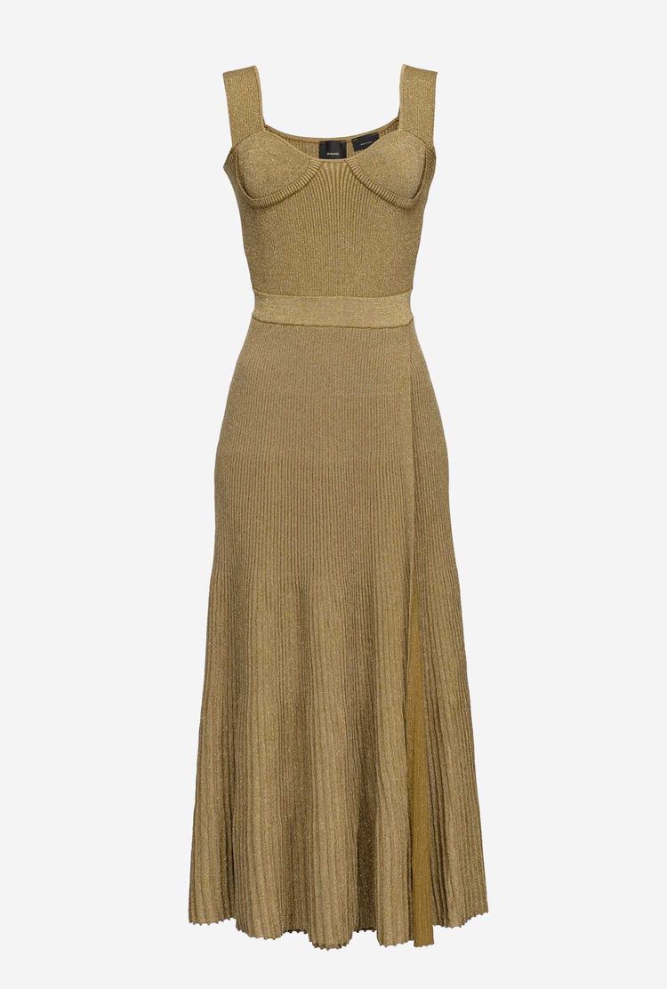 Green/Gold Women's Pinko Knit Lurex Midi Dress | Ireland-14865329