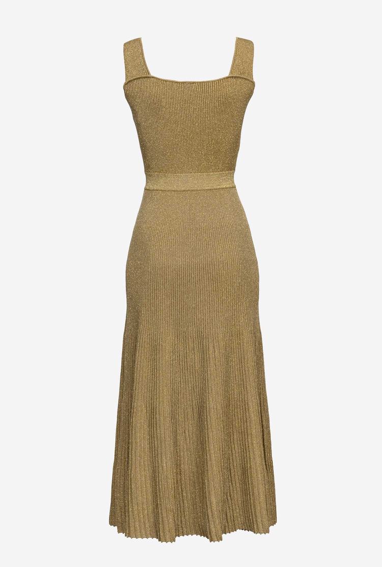 Green/Gold Women's Pinko Knit Lurex Midi Dress | Ireland-14865329