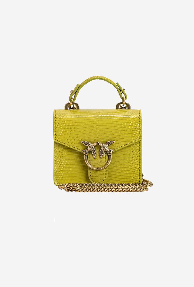 Green Gold Women\'s Pinko Micro Love Bag Handle Lizard Handbag | Ireland-13529649