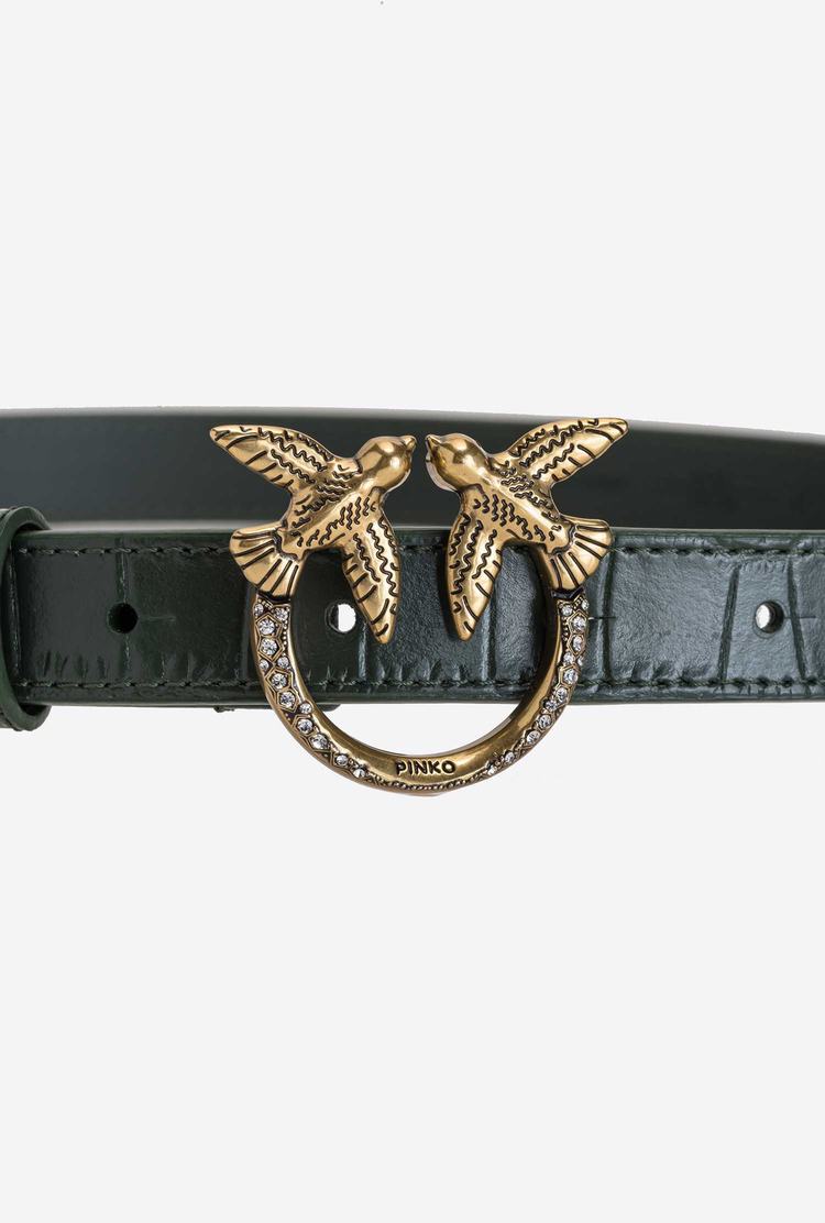 Green Gold Women's Pinko Thin Crocodile-print Love Birds Leather Belts | Ireland-27184599