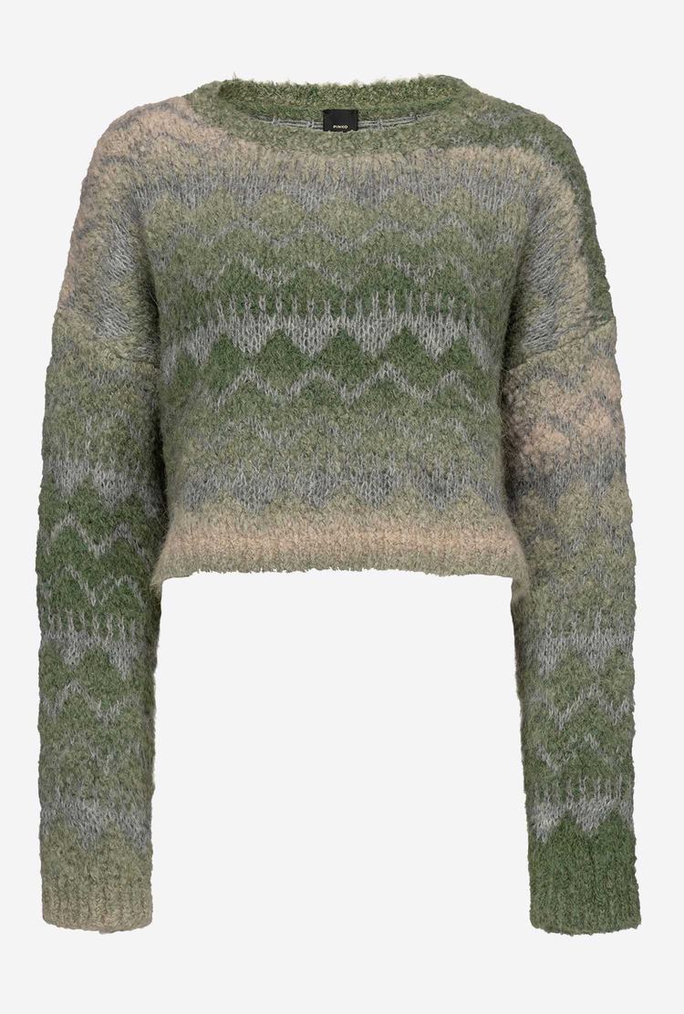 Green/Grey/Beige Women's Pinko Faded Jacquard Pullover | Ireland-59648019