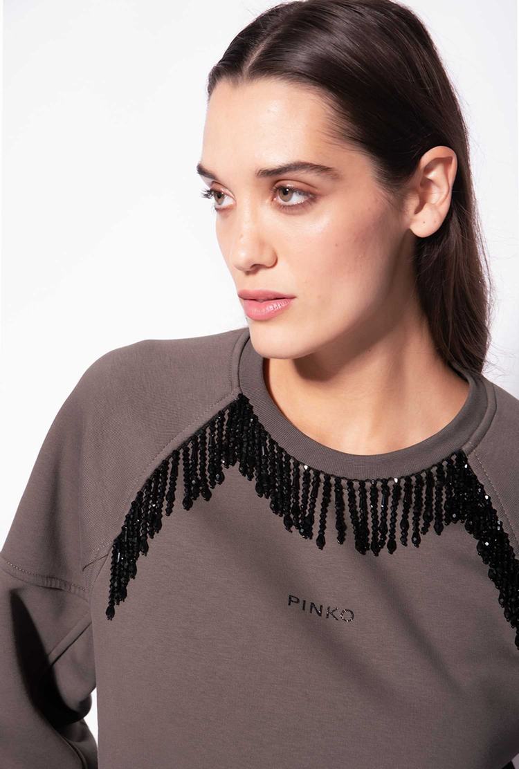 Green Grey Women's Pinko Shiny Fringing Sweatshirt | Ireland-57603289