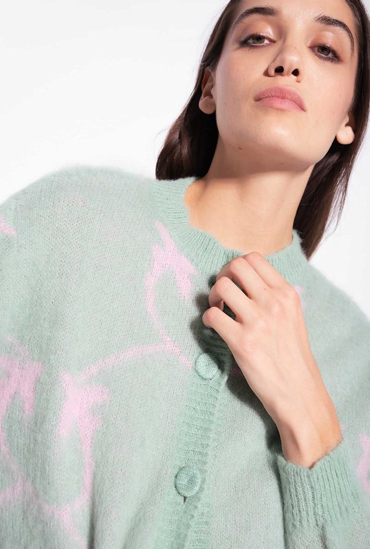 Green/Pink Women's Pinko Cropped Monogram Jacquard Cardigan | Ireland-86527419