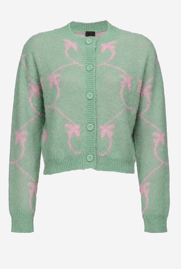 Green/Pink Women's Pinko Cropped Monogram Jacquard Cardigan | Ireland-86527419