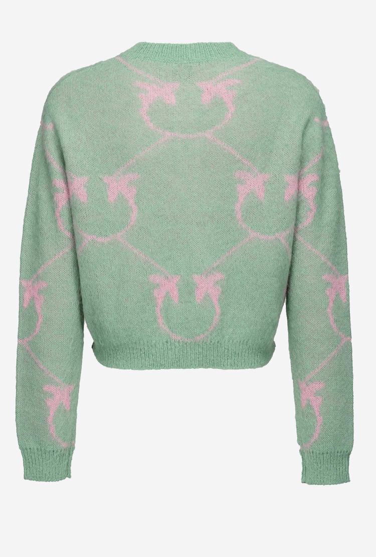 Green/Pink Women's Pinko Cropped Monogram Jacquard Cardigan | Ireland-86527419