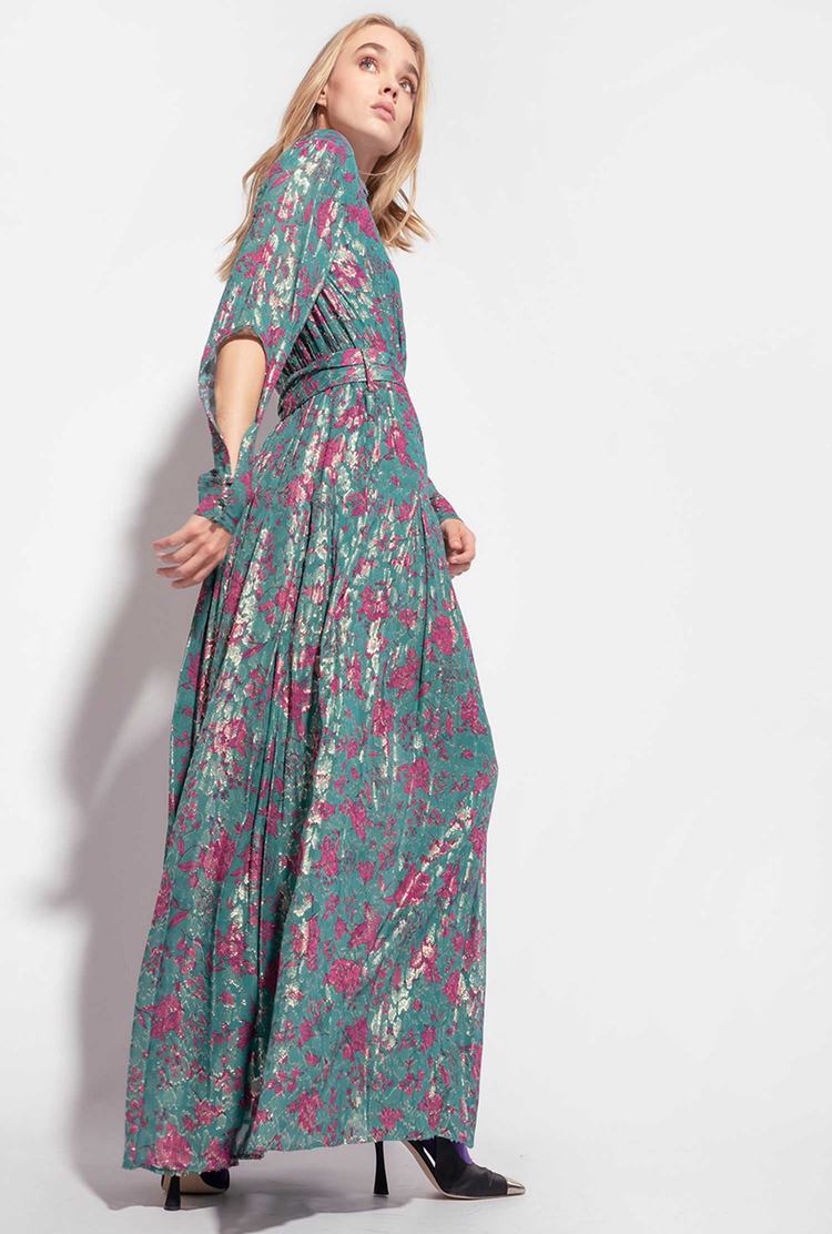 Green/Pink Women's Pinko Long Floral Dress | Ireland-52168099