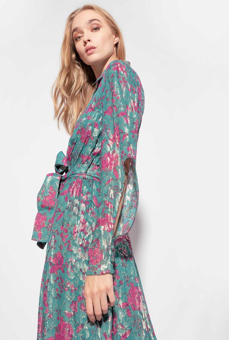 Green/Pink Women's Pinko Long Floral Dress | Ireland-52168099