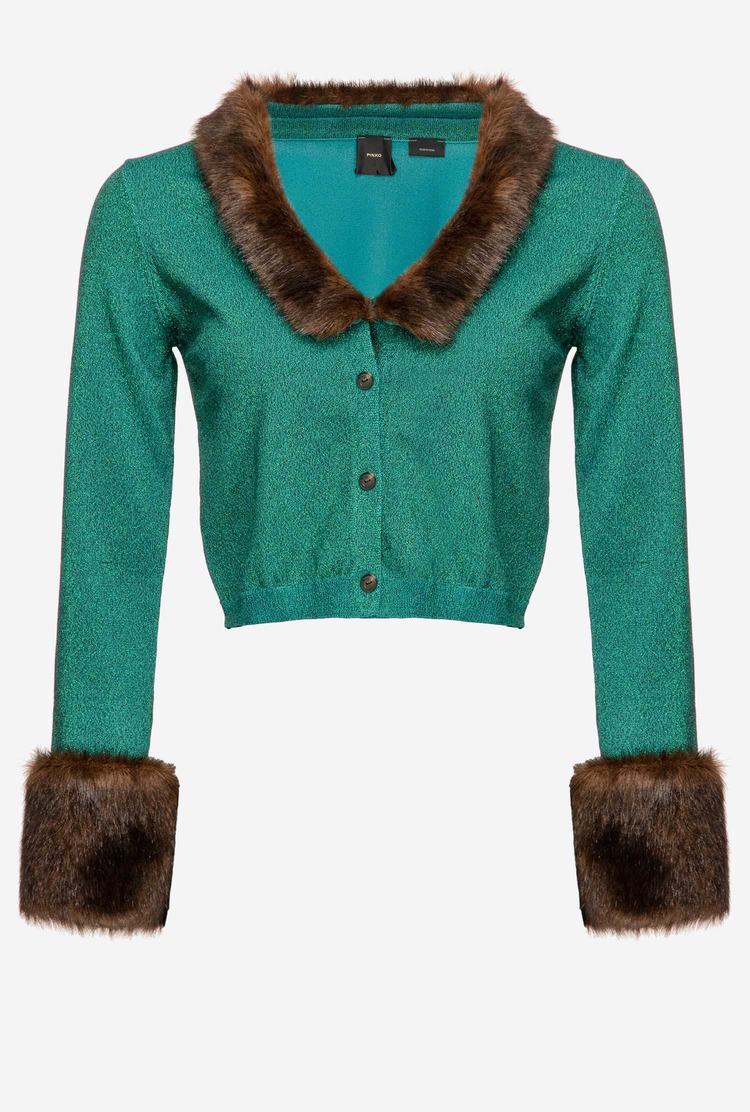 Green Women's Pinko Faux Fur Details Cardigan | Ireland-59648219