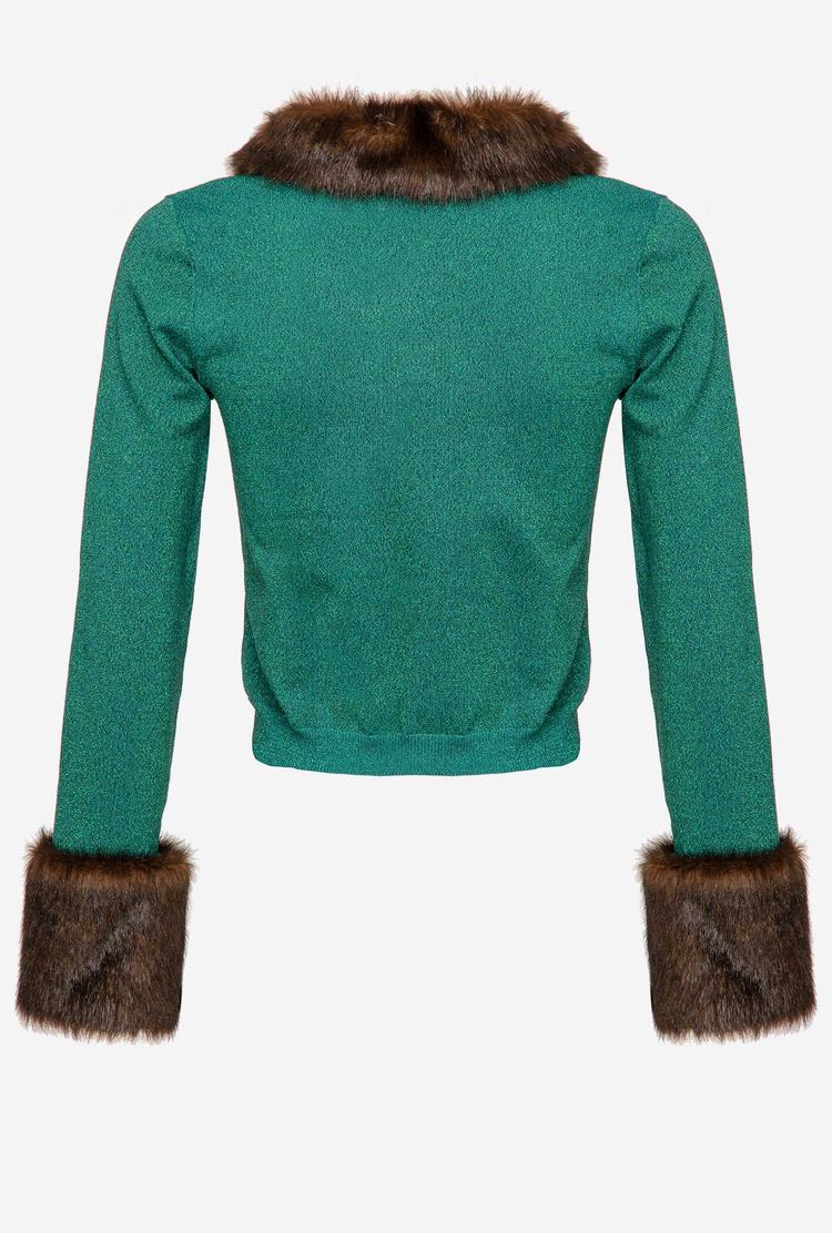 Green Women's Pinko Faux Fur Details Cardigan | Ireland-59648219