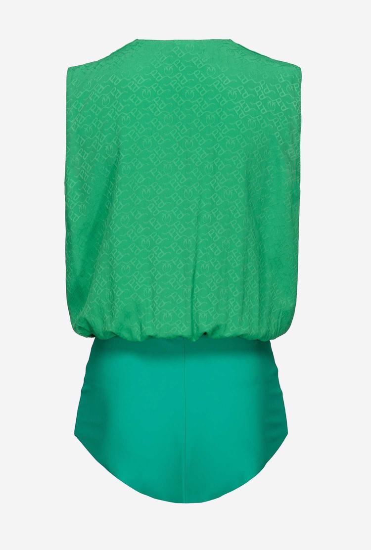 Green Women's Pinko Jacquard Logo Bodysuit | Ireland-45679209