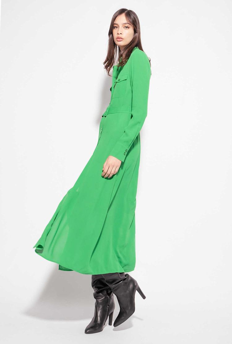 Green Women's Pinko Long Sable Dress | Ireland-19367859