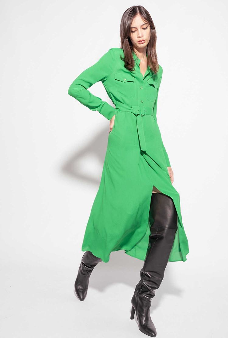 Green Women's Pinko Long Sable Dress | Ireland-19367859