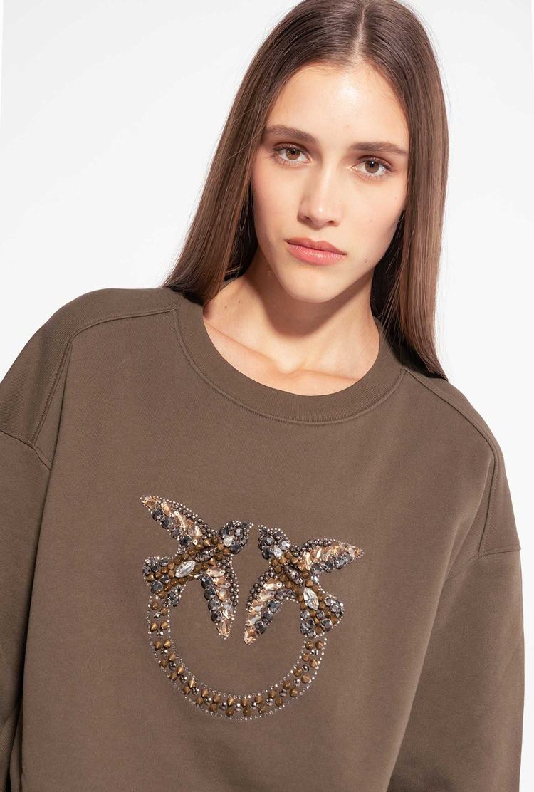 Green Women's Pinko Love Birds Embroidery Sweatshirt | Ireland-32568749