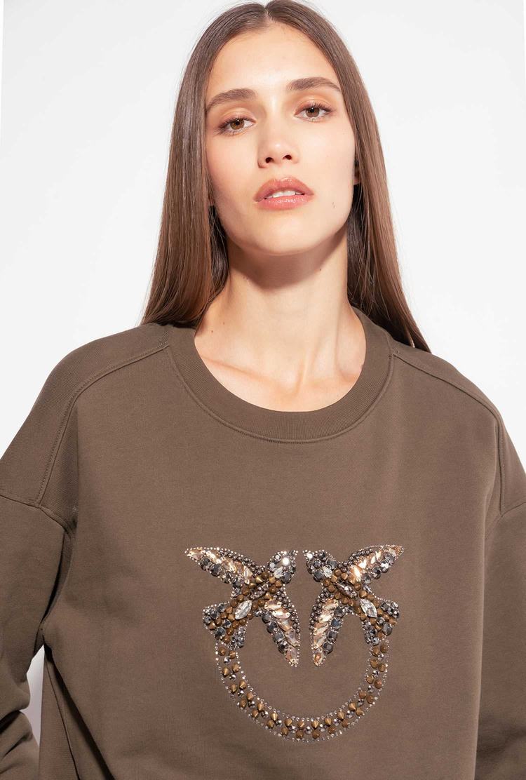 Green Women's Pinko Love Birds Embroidery Sweatshirt | Ireland-32568749