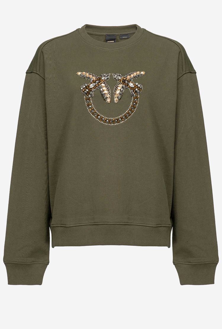 Green Women's Pinko Love Birds Embroidery Sweatshirt | Ireland-32568749