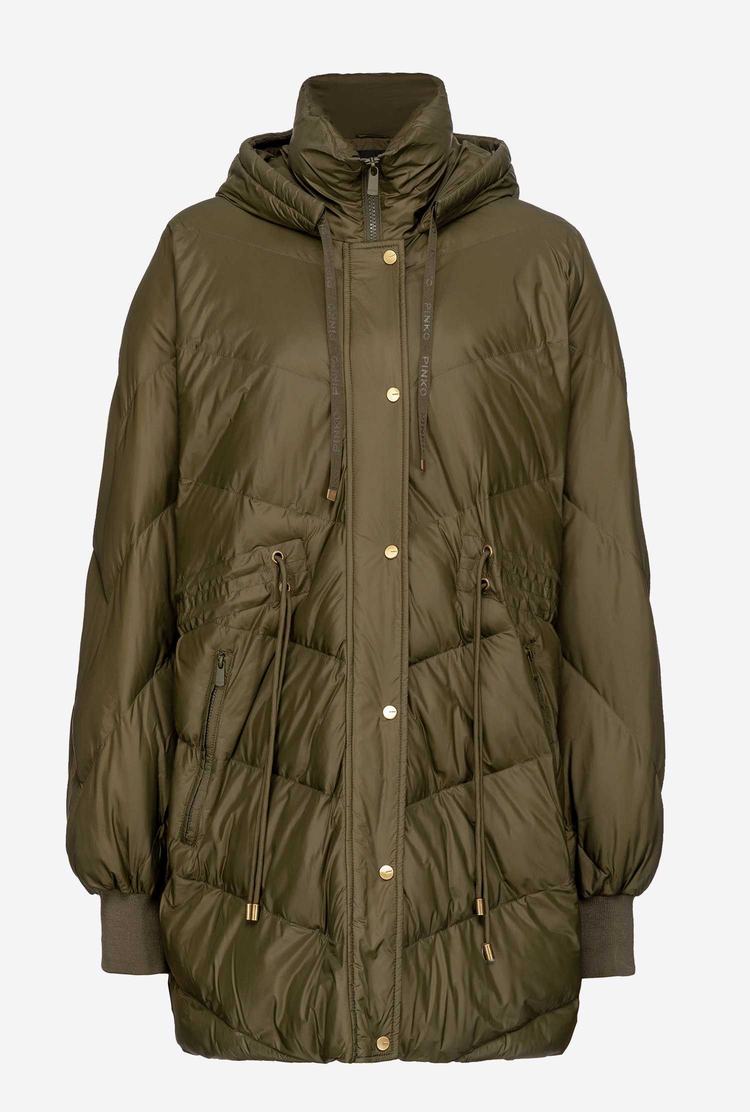 Green Women's Pinko Midi Technical Canvas Down Jackets | Ireland-72598639