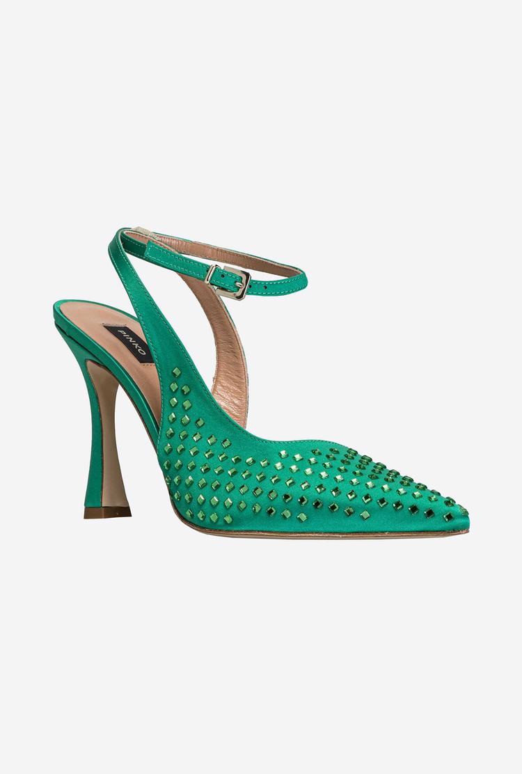 Green Women's Pinko Rhinestones Heels | Ireland-06175899