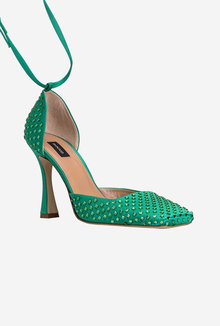 Green Women's Pinko Rhinestones Heels | Ireland-12405869