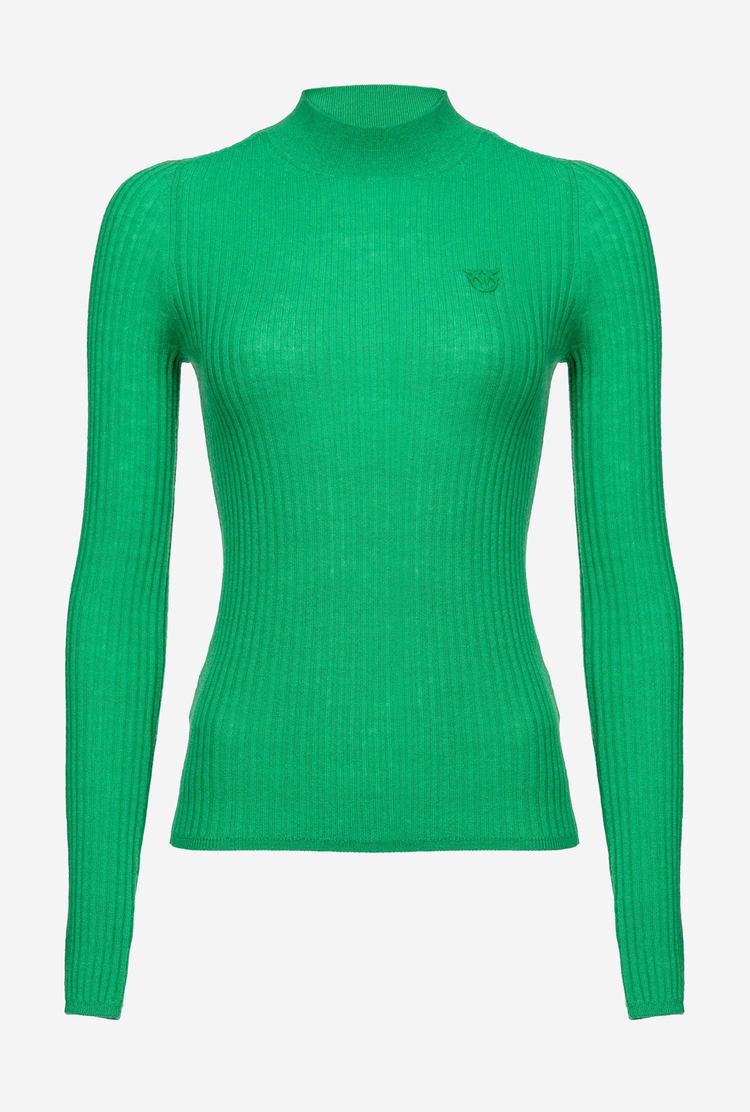 Green Women's Pinko Ribbed Mock-turtleneck Sweaters | Ireland-80497539