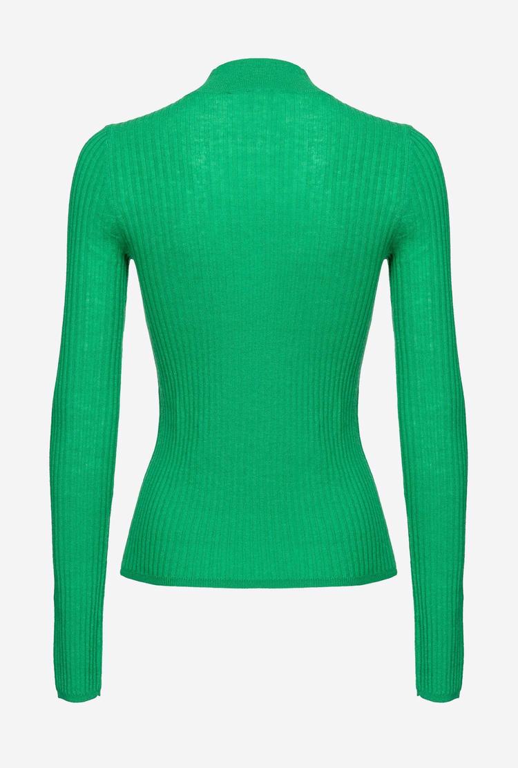 Green Women's Pinko Ribbed Mock-turtleneck Sweaters | Ireland-80497539