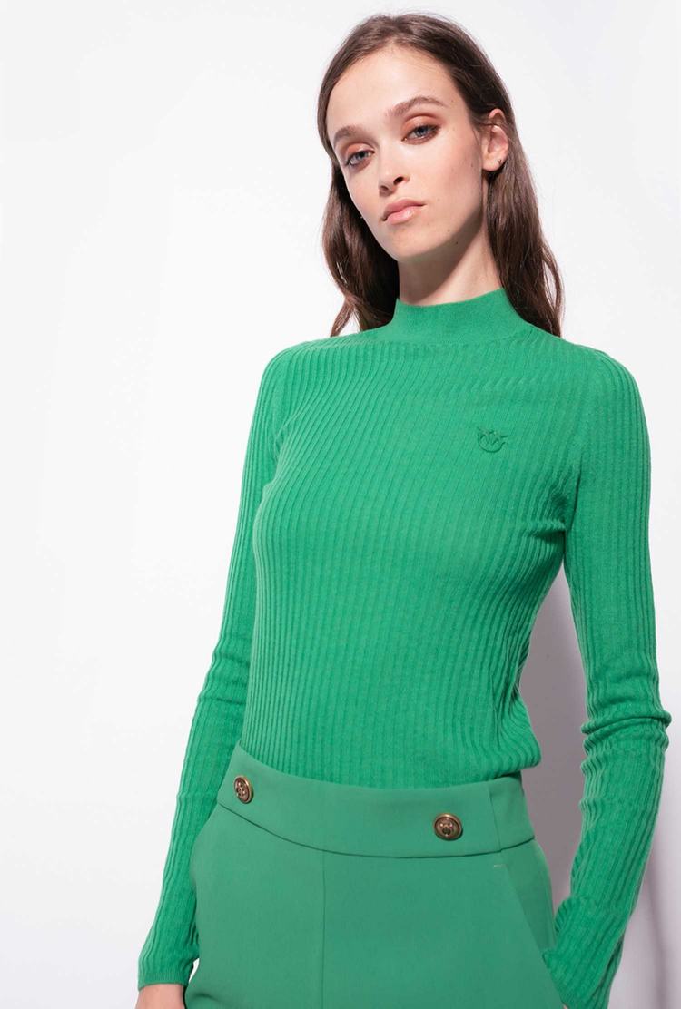 Green Women\'s Pinko Ribbed Mock-turtleneck Sweaters | Ireland-80497539