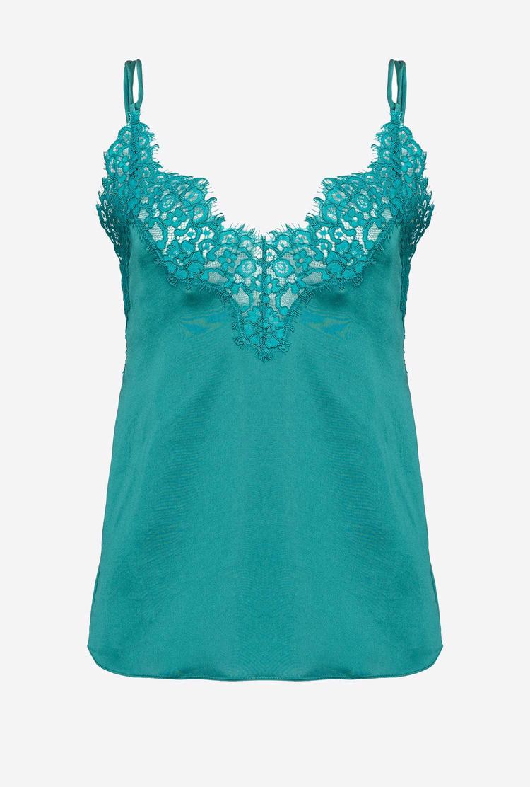 Green Women's Pinko Satin And Lace Tanks | Ireland-83796159