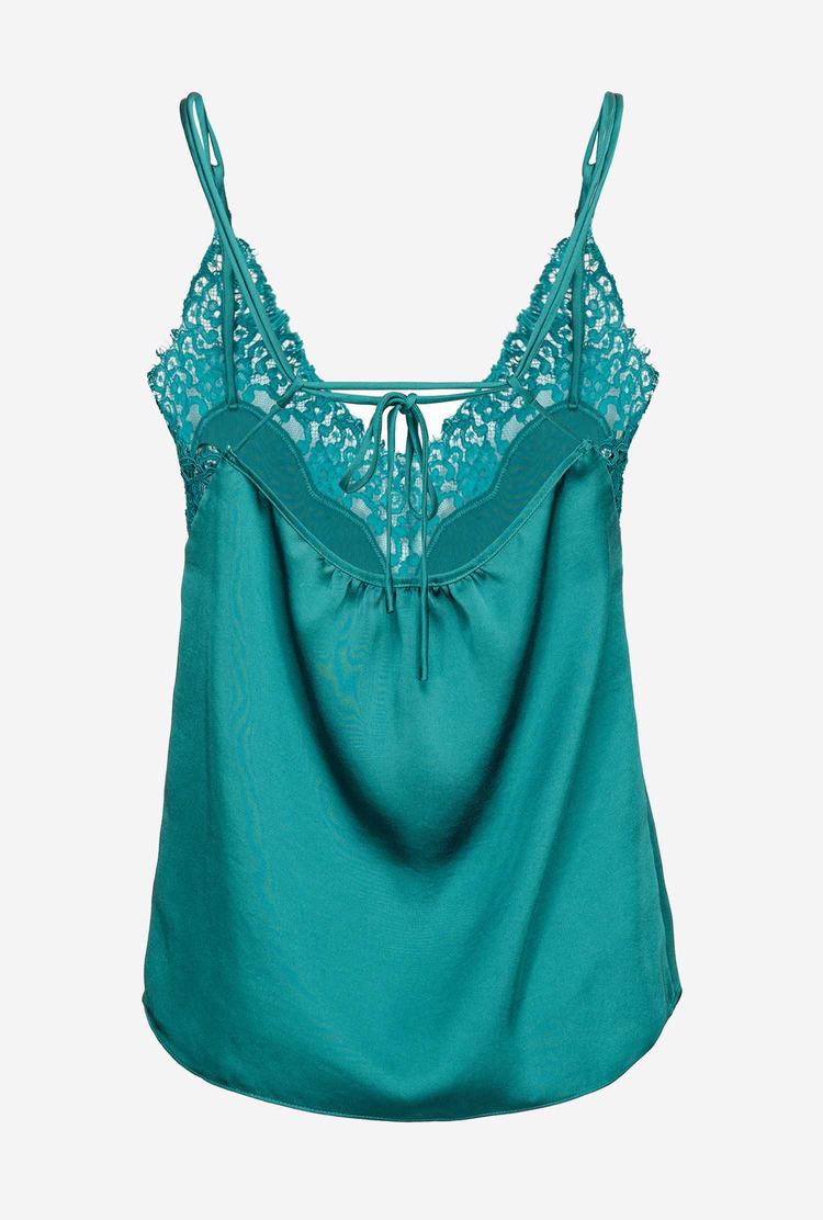 Green Women's Pinko Satin And Lace Tanks | Ireland-83796159