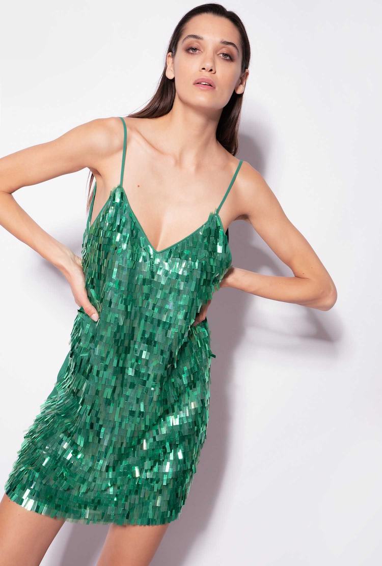 Green Women's Pinko Sequin Fringe Dress | Ireland-24768539