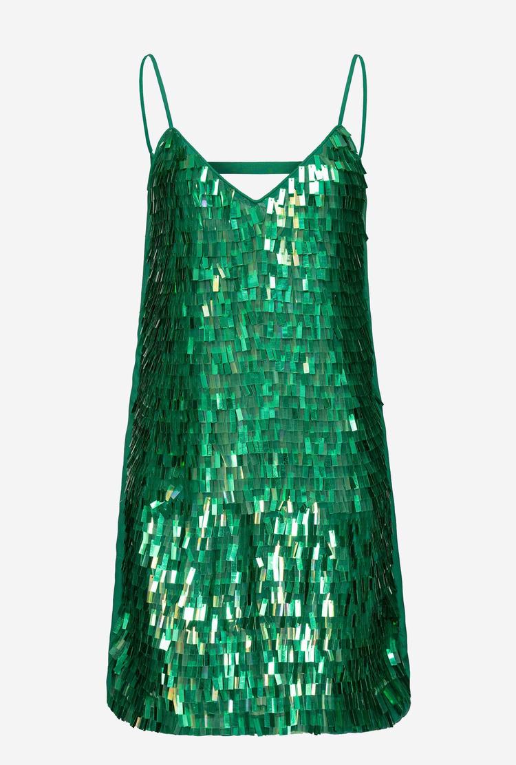 Green Women's Pinko Sequin Fringe Dress | Ireland-24768539