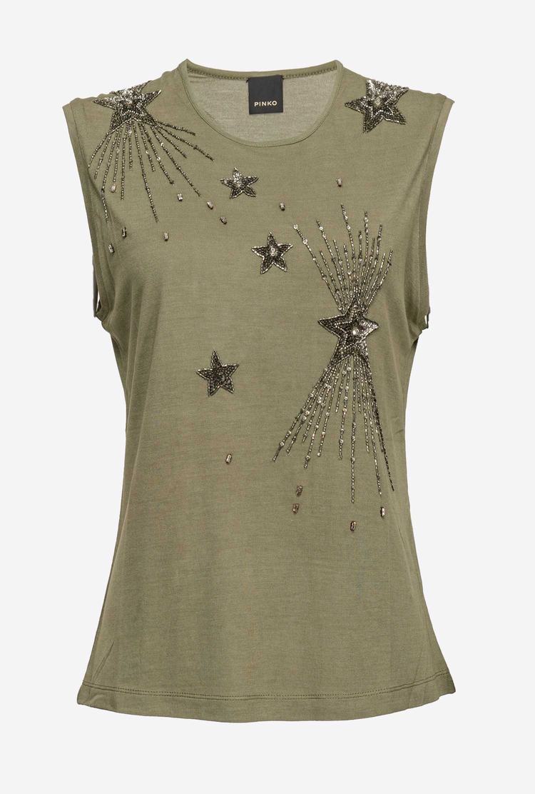 Green Women's Pinko Shiny Star Embroidery Tanks | Ireland-03742859