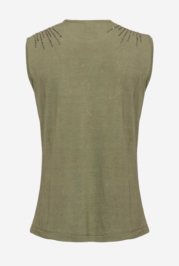 Green Women's Pinko Shiny Star Embroidery Tanks | Ireland-03742859