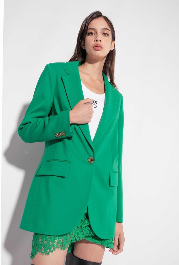 Green Women's Pinko Single-breasted Fabric-stitch Blazers | Ireland-27196389