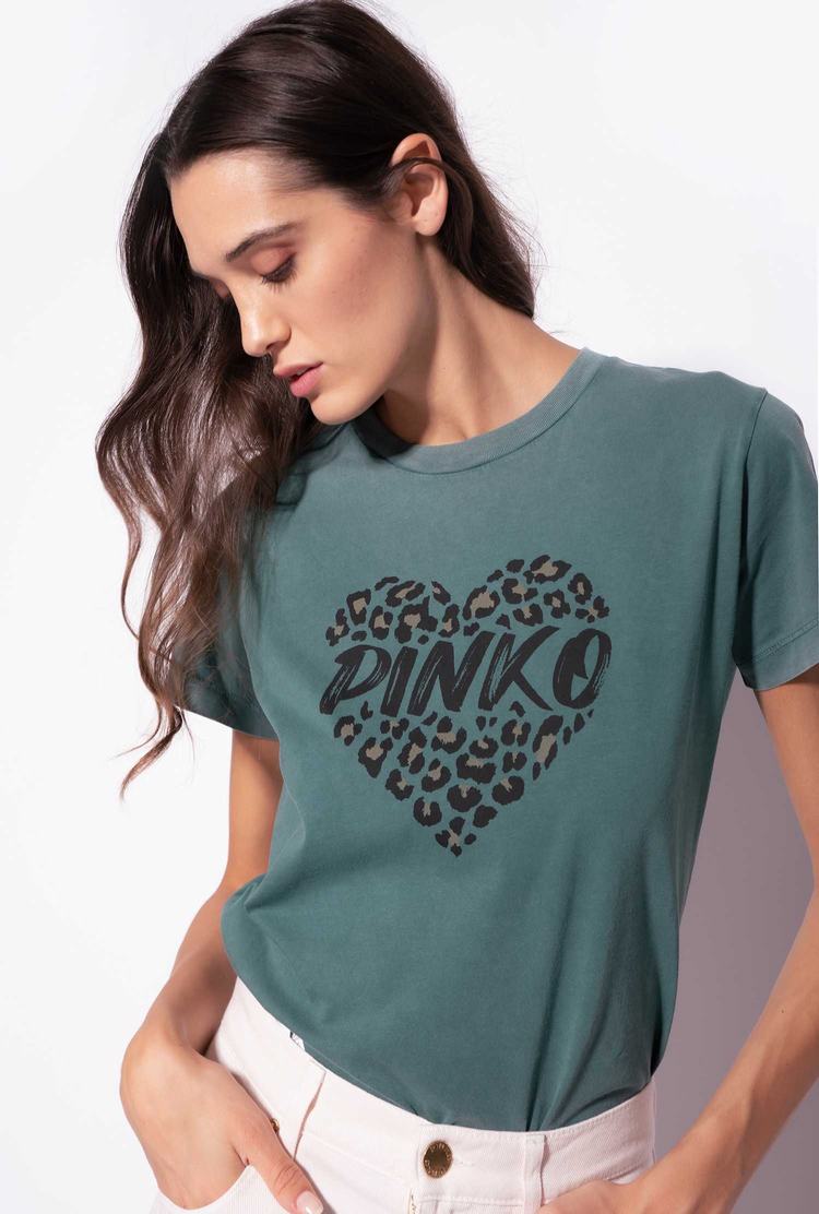 Green Women's Pinko Spotted Heart T Shirts | Ireland-45308279