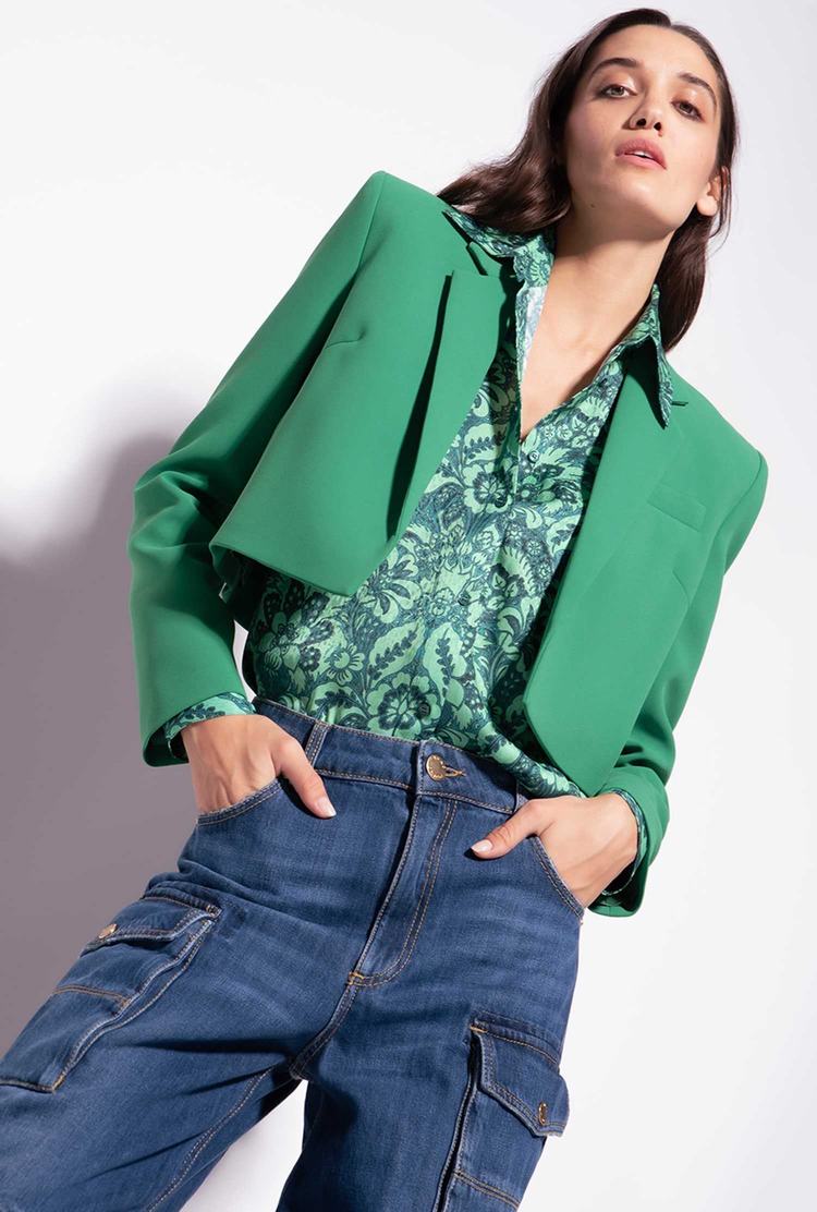 Green Women's Pinko Stretch Crepe Spencer Jackets | Ireland-18546979