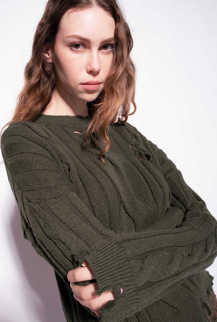 Green Women's Pinko Used-look Cable-knit Pullover | Ireland-85032679