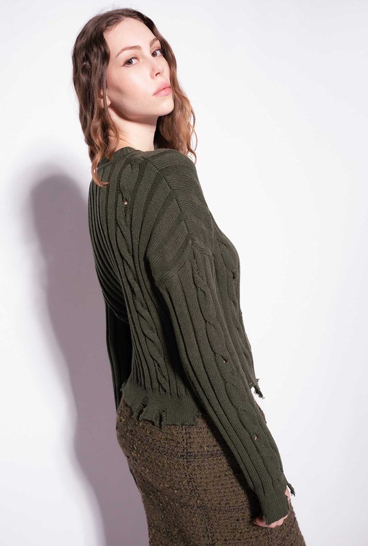 Green Women's Pinko Used-look Cable-knit Pullover | Ireland-85032679