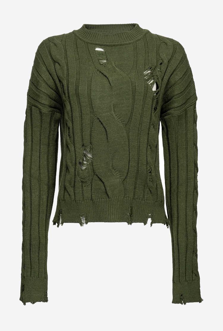 Green Women's Pinko Used-look Cable-knit Pullover | Ireland-85032679