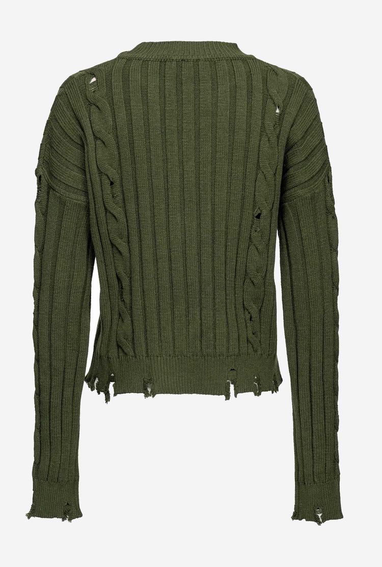 Green Women's Pinko Used-look Cable-knit Pullover | Ireland-85032679