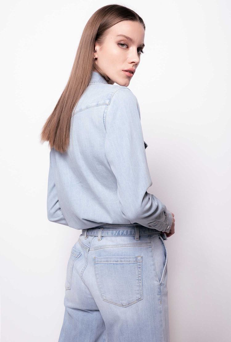 Grey Blue Women's Pinko Light Twill Denim Shirts | Ireland-20469879