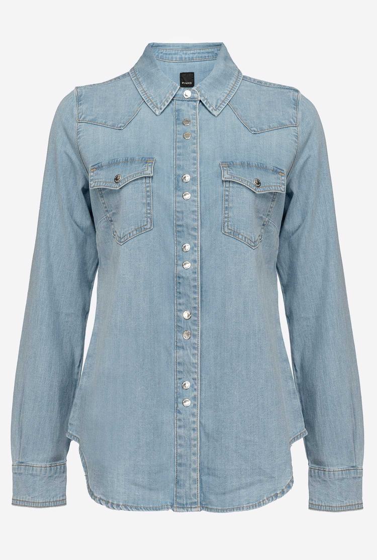 Grey Blue Women's Pinko Light Twill Denim Shirts | Ireland-20469879