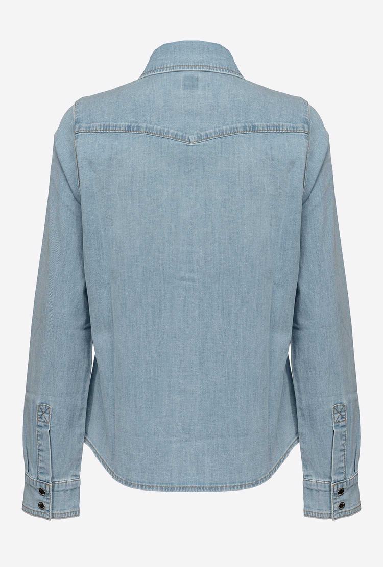 Grey Blue Women's Pinko Light Twill Denim Shirts | Ireland-20469879