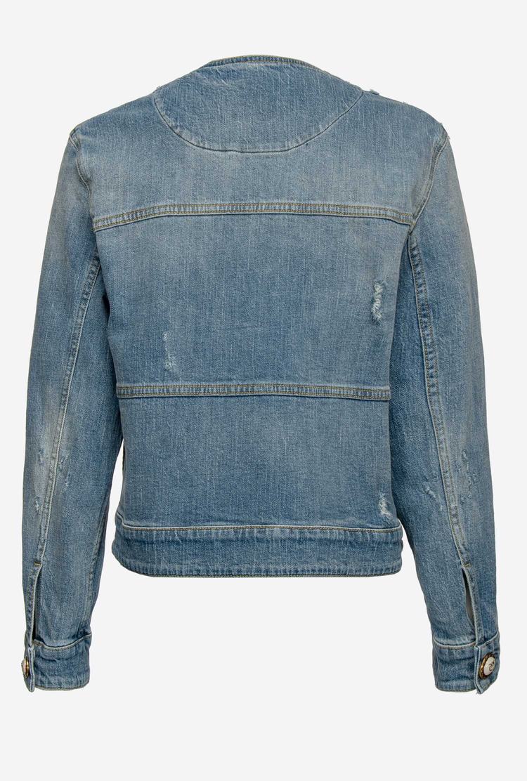 Grey Blue Women's Pinko Used-effect Denim Jackets | Ireland-64219709