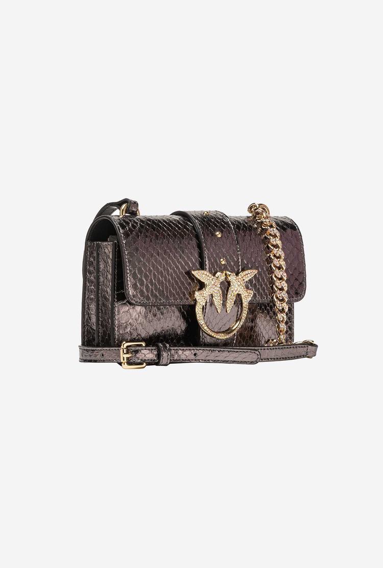 Grey Gold Women's Pinko Galleria Laminated Reptile Mini Love Bag One Crossbody Bags | Ireland-69452319