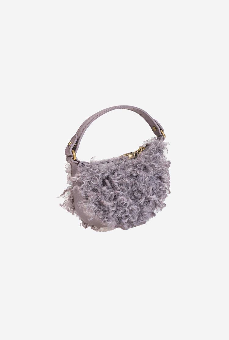 Grey Gold Women's Pinko Micro Long Half Moon Bag Eco Sheepskin Handbag | Ireland-63107549