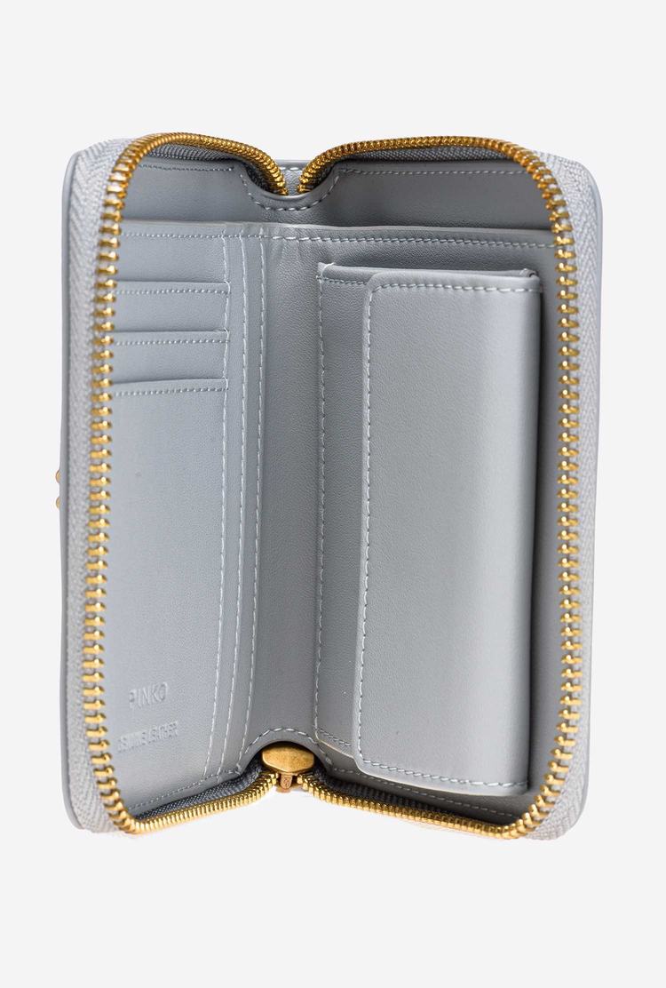 Grey Gold Women's Pinko Small Zip-around Leather Purses | Ireland-32098459